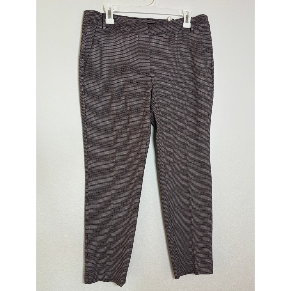 Zara Basic Geometric Diamond Print Ankle Pants Burgundy Navy Size 8 Trousers